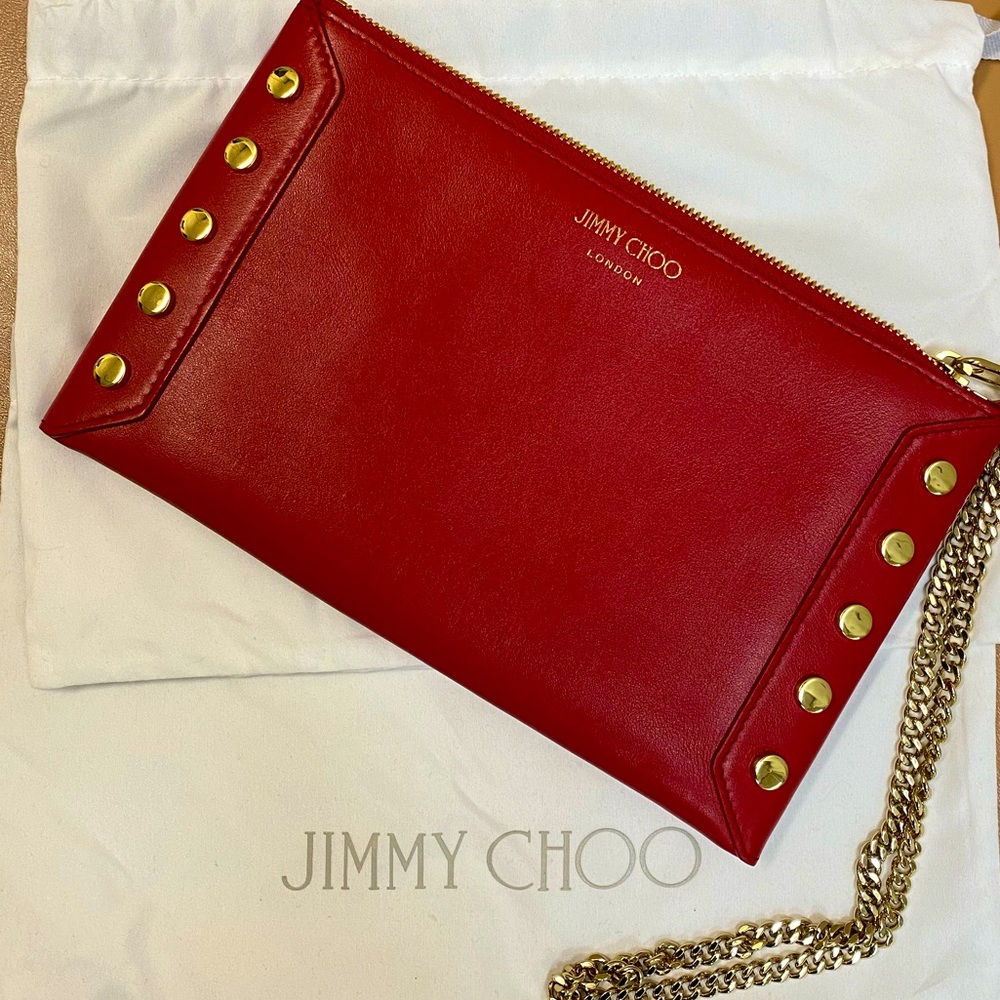 Jimmy Choo Top Zip Red Leather Clutch